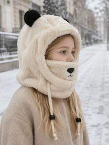 Boys' And Girls' Bear Ear Winter Hat, Fuzzy Plush Animal Style For Outdoor Walks, Holiday Trips And Daily Wear - Multicolor - View 7