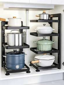 Adjustable Pot Rack Organizer, Multi-Tier Metal Pan Storage Holder For Kitchen Counter & Cabinet, Space-Saving Detachable Cookware Shelf With Height Adjustable Layers, Black Heavy Duty Kitchen Storage Rack For Frying Pans, Stockpots, Dutch Ovens - View 11