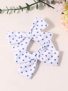 2pcs White Blue Polka Dot Hair Bows For Girls Simple Decor Alligator Clips Sweet Daily Hair Clips Kids Hair Accessories - Multicolor - View 4