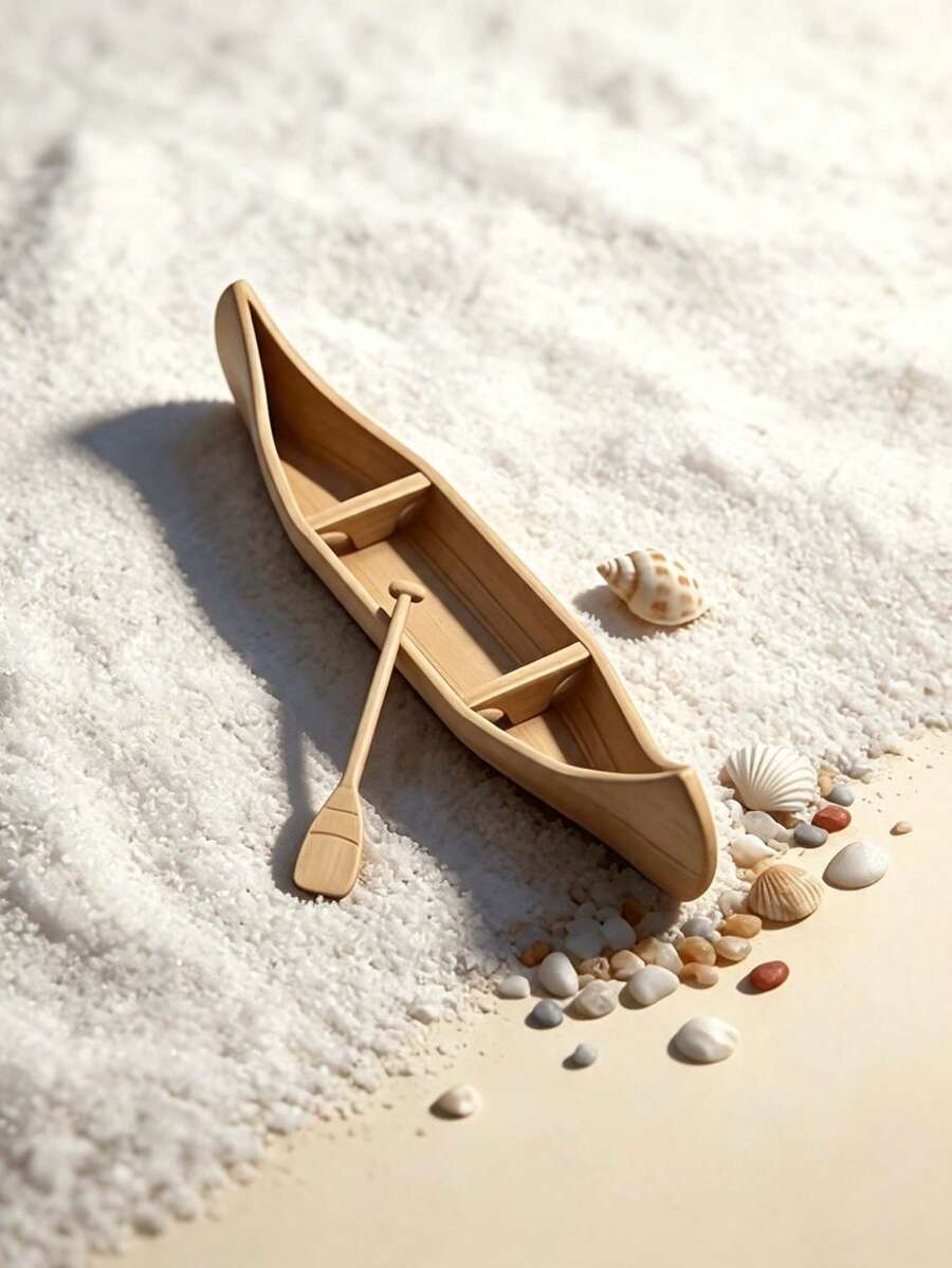 1pc Exquisite Miniature Canoe Model, 1 Boat + 1 Paddle, Creative Desktop Scene Model And Photography Prop, Mediterranean Ocean Theme Small Ornament, Micro Landscape Accessory, Suitable For Fish Tank / Tea Table