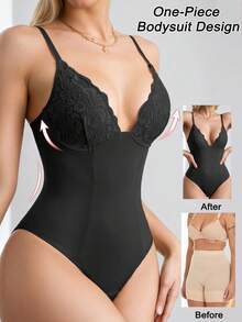 1pc Seamless Lace Deep V-Neck Shaping Bra, Effective Body Shaper Suitable For Weddings And Parties - Black - View 4