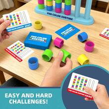 1 pieza Juego de apilamiento de emparejamiento de colores divertido, emparejamiento rápido de patrones redondos, añade alegría a la noche de juegos familiar en varias festividades, incluye 1 estante de apilamiento, 50 tarjetas de desafío y 80 anillos de colores - Multicolor - Ver 4