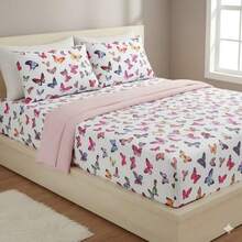 2-Piece Single Bed Sheet Set, Printed 200 Thread Count Percale Fabric, Full Elastic Hem, With Point Palito Pillowcase - Yellow - View 2