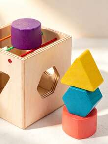 Log Multi-Faceted Shape Matching Puzzle Box, Geometric Shape Recognition Building Block Box, Infant Color And Shape Classification Montessori Early Education Educational Toy - Multicolor - View 5