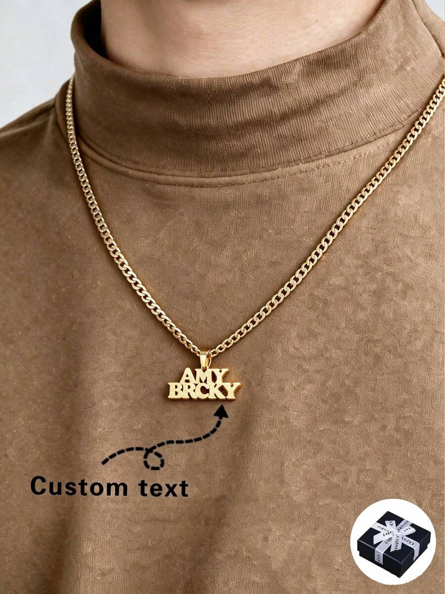 Personalized Name Necklace Pendant, Minimalist Design For Men And Women, Customized Gift For Boyfriend, Brother, Classmate, Suitable For Anniversary, Christmas, Halloween High-End Gifts - Gold Frosted Double Layer - View 1