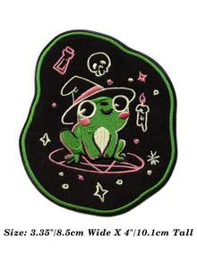 1pc/2pcs/3pcs/4pcs EduFly Witchy Frog Patch Cutesy Whimsical Art Embroidered Iron On - Multicolor - View 3