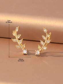 1 Pair Gentle Willow Leaf Shaped Single Diamond Curved Hoop Earrings, Suitable For Women's Dating, Outing And Gifting - Willow Leaf - View 9