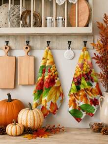 2pcs/4pcs/8pcs Thanksgiving Autumn Maple Leaf Pumpkin Hand Towels, Harvest Festival Bathroom Towels, Dish Cloths, Vintage Farm Style, Suitable For Harvest Festival Kitchen Decor, Thanksgiving Party Event Decoration - Multicolor - View 7