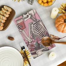 2/4/48pcs Halloween Series Floral & Skull Pattern Printed Kitchen Towels - Super Soft, Highly Absorbent Polyester Dishcloths & Hand Towels, Perfect For Holiday Decor, Kitchen Decor, Party Decor - Multicolor - View 11