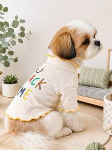 PETCIRCLE 1件裝小型犬、幼犬、貓用寵物衣服，可愛柔軟透氣舒適外出內搭衫，附牽繩扣環 - 彩色 - 查看 2