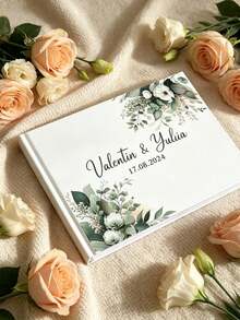 Personalized Wedding Guest Book, Customized Scrapbook Photo Album, Customizable Name And Date, Floral Pattern, Wedding Banquet Sign-In Board, Anniversary, Baptism, Couple Memorial Album - Multicolor - View 6