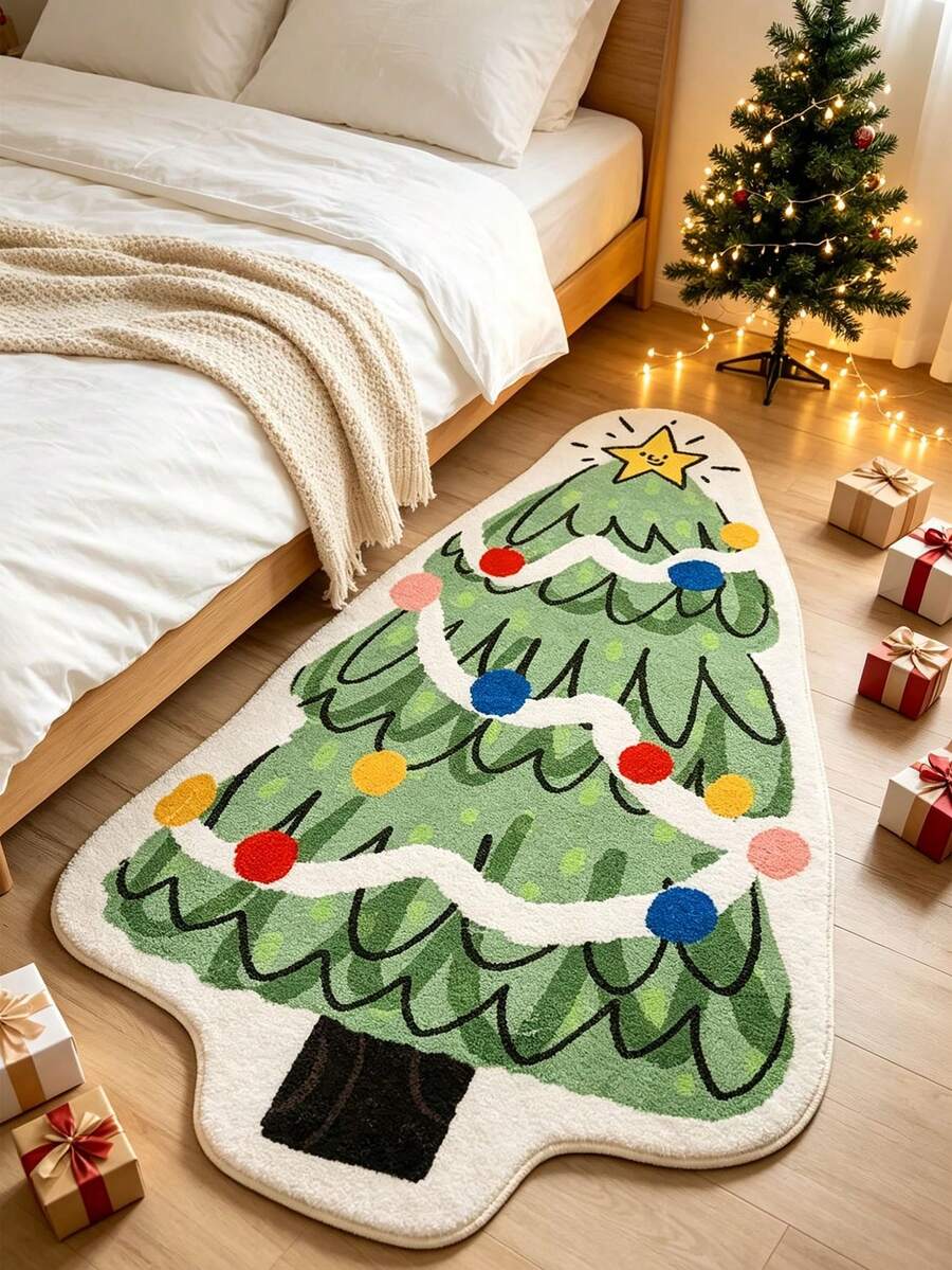 70cm Christmas Decorative Floor Mat;Christmas Tree-Shaped; Non-Slip And Stain-Resistant;Suitable For Christmas And Thanksgiving Decor; Ideal For Use By The Bedside,N The Entryway, Living Room, Or Bedroom;Perfect For Home And Themed Party Decoration - Multicolor - View 1