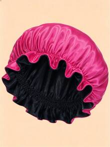 CONFLASS 2/1 Stück elegante atmungsaktive Satin-Schlafmütze, elastische Duschhaube, doppellagiger Rüschenrand, Damen-Seidensatin-Schlafmütze, Damen-Accessoire für die Schulanfang-Saison - Schwarz - Übersicht 3