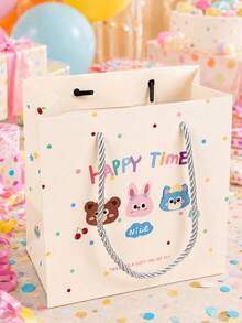 3入可愛動物 Happy Time 禮物袋，彩色熊、兔子、貓咪派對伴手禮袋，附提把，適合生日、零食與小禮物 - 查看 4
