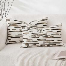 1pc/2pcs (No Insert) Premium Jacquard Woven Pillow Cover 18X18inch, Earth Tone Modern Minimalist Geometric Striped Sofa Cushion Cover, All Season Living Room Car Office Lumbar Back Cushion Cover, Neutral Color, Coffee Brown - Mocha Brown - View 13