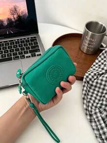 1pc Minimalist Soft Nylon Rectangular Mini Coin Purse, Embossed Logo, Zipper With Wrist Strap, Portable Card Cash Storage Pouch, Multi Pastel Colors Match Daily Outfits For Commute, Shopping, Daily Outdoor Use All Seasons - View 17