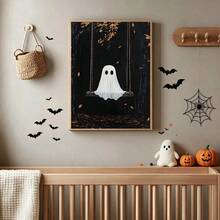 1/6pcs Vintage Ghost Halloween Gallery Wall Decor Set, Whimsical Autumn Halloween Decorations, Kids Room Wall Art Prints, Home Wall Decor Art - Multicolor - View 11