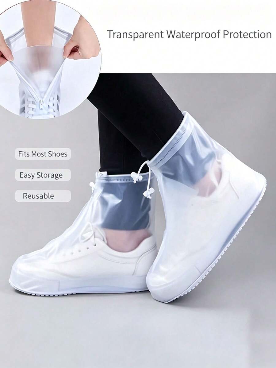 防水拉鍊鞋套,可重複使用 PVC 雨靴保護套,可手洗,耐磨防滑,中性款,透明雨天鞋套 - 彩色 - 查看 1
