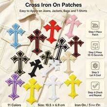 Cross Pattern Iron-On Embroidery Patch - Fun Design - Easy To Sew Or Iron, Durable Fabric Badge, Suitable For Personalized Jackets, Bags, DIY Crafts And More - Ironing Style - View 1