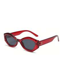 1 Pair Polygon Small Frame Burgundy Fashion Glasses, Vintage Elegant Personalized Women's Eyewear, Suitable For Autumn/Winter Women's Home Outings, Travel, Beach, Music Festival And Daily Outfit Accessories - Burgundy - View 3