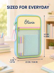 Custom Logo & Text Minimalist Large Capacity Pencil Case, Stationery Bag, Pencil Pouch For Students, Back To School Gift, The Material Used Is A Combination Of Mesh Fabric And Oxford Fabric, Back To School Season, Graduation Season - Multicolor - View 3