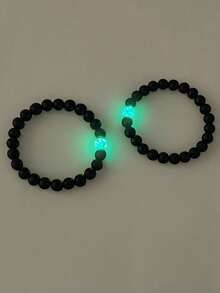 2pcs/Set Glow-In-The-Dark Black Bead Couple Friendship Family Bracelet Set, Casual Jewelry For Daily Wear And Holiday Gift - Multicolor - View 5
