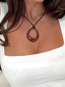 1pc Water Drop Shaped Acrylic Pendant With Leather Cord Necklace - Multicolor - View 23