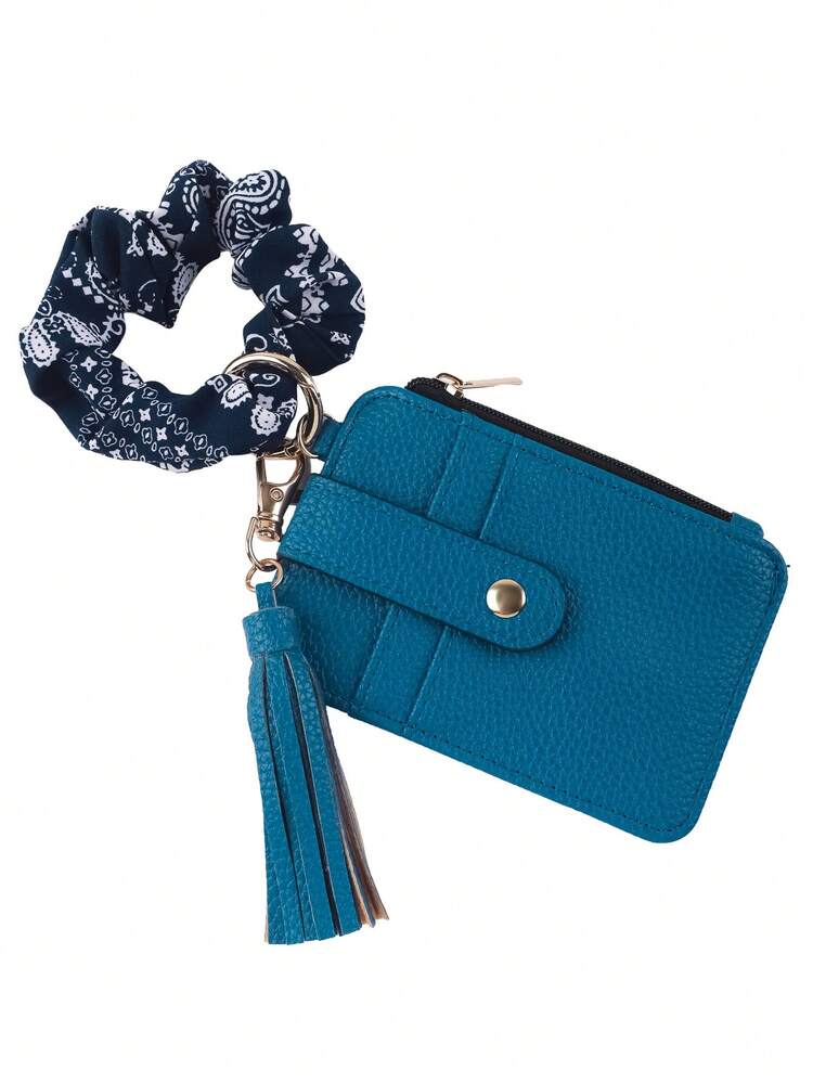 Bandana Print Scrunchie Wristlet Card Holder, Tassel Zipper Mini Wallet, Multi-Slots ID Card Case Keychain, Portable Women Coin Purse - 2858 - View 15