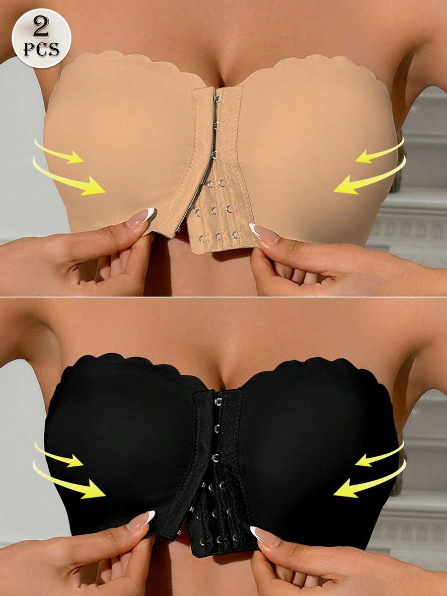 2 piezas Sujetadores sin tirantes sin costuras con cierre frontal, adecuados para vestidos sin espalda, bodas (talla A-C) - Multicolor - Ver 1