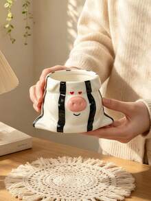 Cute Cartoon Ceramic Coffee Mug, Creative Animal Face Tea Cup With Handle, Aesthetic Breakfast Drinkware, Kawaii Milk Coffee Cup For Home Kitchen Office, Novelty Gift Mug For Coffee Lovers, Cozy Tableware Decor - Multicolor - View 7
