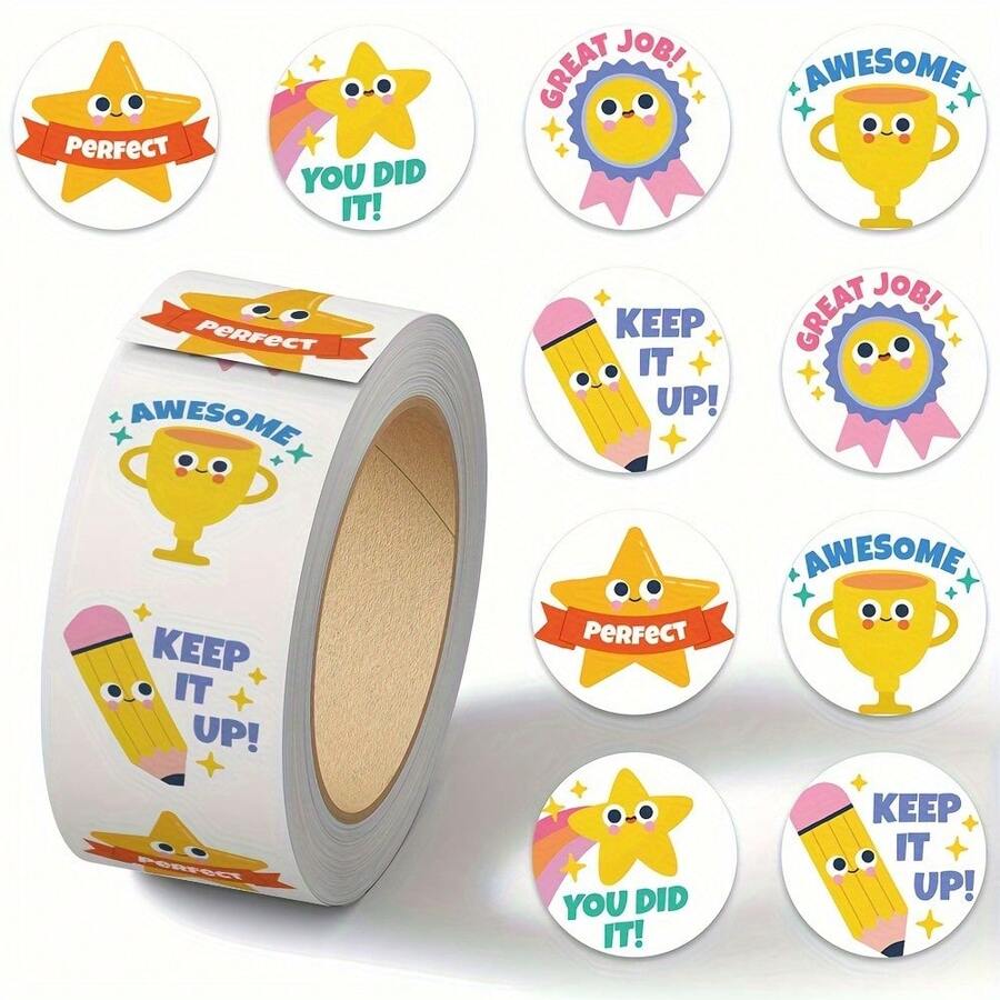 500pcs/Roll Cartoon Motivational Stickers, Classroom Atmosphere Enhancement Stickers, Inspire Learning Desire - Multicolor - View 1