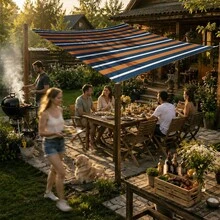 1pc Blue & Orange Striped Nautical Style Large Sun Shade Canopy, UV Protection, Sturdy & Durable, Easy Installation, Suitable For Beach, Garden, Patio, Includes Rope - Multicolor - View 4