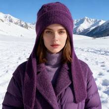 1pc Women's Fashion Warm Knitted Hat, Ear Protection Windproof Thickened Winter One-Piece Beanie, Solid Color Warm Ear Cover, Winter Hat, Christmas Gift, Winter Essential, Halloween Gift, 5 Colors Available - Multicolor - View 6