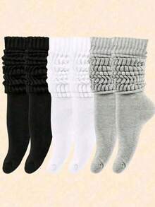 1/3/6 Pairs Women's Casual Knitted Socks, Elastic Mid-Calf Socks, Spring/Autumn Style, Pilates Socks, Yoga Socks - Multicolor - View 9