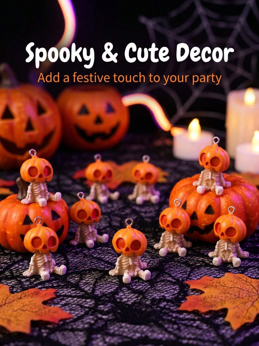 New Halloween Christmas 3D Pumpkin Skeleton Resin Pendant Small Ornament Mini Skeleton DIY Handmade Jewelry Accessory Keychain Pendant Bag Charm Accessory - A - View 1