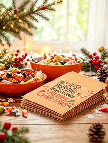 1 Set Kraftpapier Weihnachtsgeschenk-Umschläge, Zuckerstange Stechpalme Weihnachtsmütze, Weihnachtsgeschenktüten, Klassenzimmer-Aktivitäten, Feiertags-Party-Geschenke, Frohe Weihnachten Heimdekoration, Weihnachtsdekorationen, Klassenzimmer-Aktivitäten - mehrfarbig - Übersicht 9