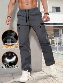 Men's Outdoor Multi-Pocket Cargo Pants, With Drawstring Waistband Design, Provides Ample Storage Space, Suitable For Outdoor Activities, Hiking And Daily Wear Sports - Grey - View 4