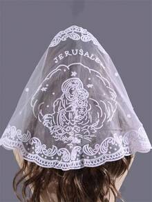 1pc Lace Hollow Out Solid Color Triangle Shawl Embroidered Solid Color Headscarf Breathable Silk Scarf Church Prayer Decorative Headscarf - Multicolor - View 1