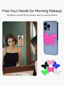 Support de téléphone à ventouse en silicone double face en forme de papillon, lavable, réutilisable, antidérapant, support de doigt auto-adhésif, support adhésif imperméable et sans résidu, convient à la plupart des téléphones, batteries externes et étuis de téléphone, prise solide, idéal pour les selfies et l'enregistrement vidéo, support multifonction ergonomique, convient aux fenêtres de voiture, salles de douche et autres surfaces lisses - Multicolore - Voir 3