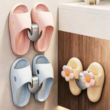 1/2pcs Wall Mount Slipper Holder Waterproof Shoe Rack Hook Bathroom Space Saving Storage Organizer Shelf Hanger Punch Hanging Waterproof Slippers Holder - Grey - View 6
