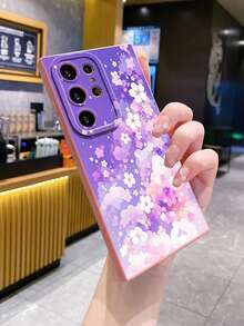 1 buah Casing Pelindung Kamera Ponsel Motif Bunga Ungu & Merah Muda, Dicetak UV, Kompatibel dengan Model /Galaxy/Android - Berwarna merah muda - View 1