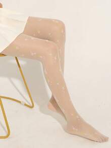 Black Floral Jacquard Tights, Fashionable Women's Full Foot Stockings - Multicolor - View 8