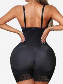 1pc One-Piece Shapewear, Waist Cincher & Butt Lift, Side Zipper Deep V Design, Suitable For Daily Wear, Sports & Fitness Black Fall - Black - View 4
