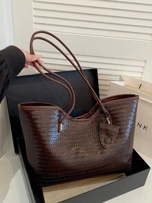 女款高級大容量手提包，時尚百搭休閒極簡通勤單肩托特包 - 咖啡 - 查看 8