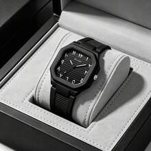 1pc Minimalist Arabic Dial Luminous Quartz Watch, Square Rubber Strap Wristwatch, Niche Design Unisex Versatile Watch, Suitable For Couples Daily Commute, Can Be Used As Valentine's Day, Anniversary Gift, High-End Couples Watch For Loved Ones, Gift Box Not Included - Black - View 1