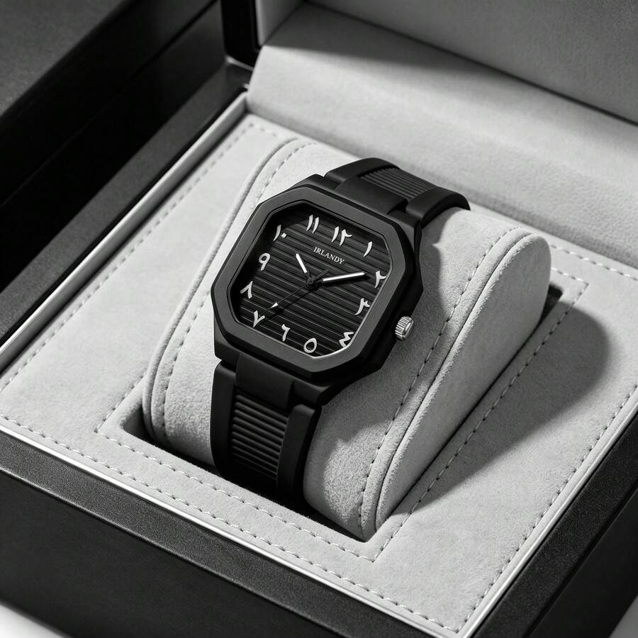 1pc Minimalist Arabic Dial Luminous Quartz Watch, Square Rubber Strap Wristwatch, Niche Design Unisex Versatile Watch, Suitable For Couples Daily Commute, Can Be Used As Valentine's Day, Anniversary Gift, High-End Couples Watch For Loved Ones, Gift Box Not Included - Black - View 1