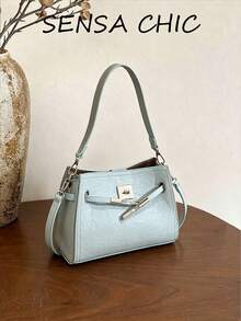 Textured Metal Decor Soft Leather Material Twist Lock Closure Adjustable Shoulder Strap Crossbody Bag Modern Casual Style Women's Bag Suitable For Office Commute Short Trips Gatherings Shopping Multi-Purpose Shoulder Bag - Multicolor - View 6