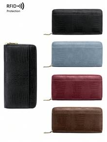 CHARM INFINITE Premium Crocodile Embossed Long Wallet For Women, Large Capacity Multi-Card Slot Zipper Clutch Purse, Minimalist Vintage Leather Wallet - Black - View 11