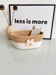 1pc Woven Rope Storage Basket Cartoon Bear Baby Room Organizer Basket For Baby Supplies And Miscellaneous Items - Multicolor - View 5