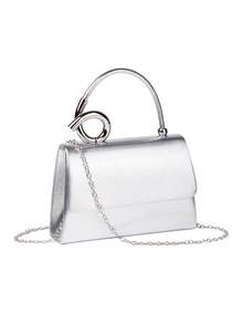 Helyda 1pc Silver Fashion Solid Color PU Flap Handbag, Charming Elegant Women's Business Bag, Suitable For Women's Daily Use, Clutch/Handbag/Shoulder Bag/Crossbody Bag, Can Be Used For Wedding/Party/Ball/Evening Banquet And Other Gatherings - Silver - View 11